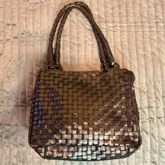 Nine West Metallic “Vegan Leather” Woven Shoulder Bag - Picture 5 of 14